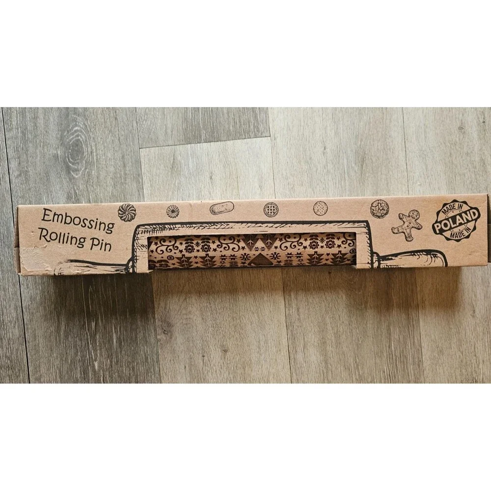 Poland Embossing Rolling Pin European Winter Chalet Deer Folk Art NIB
